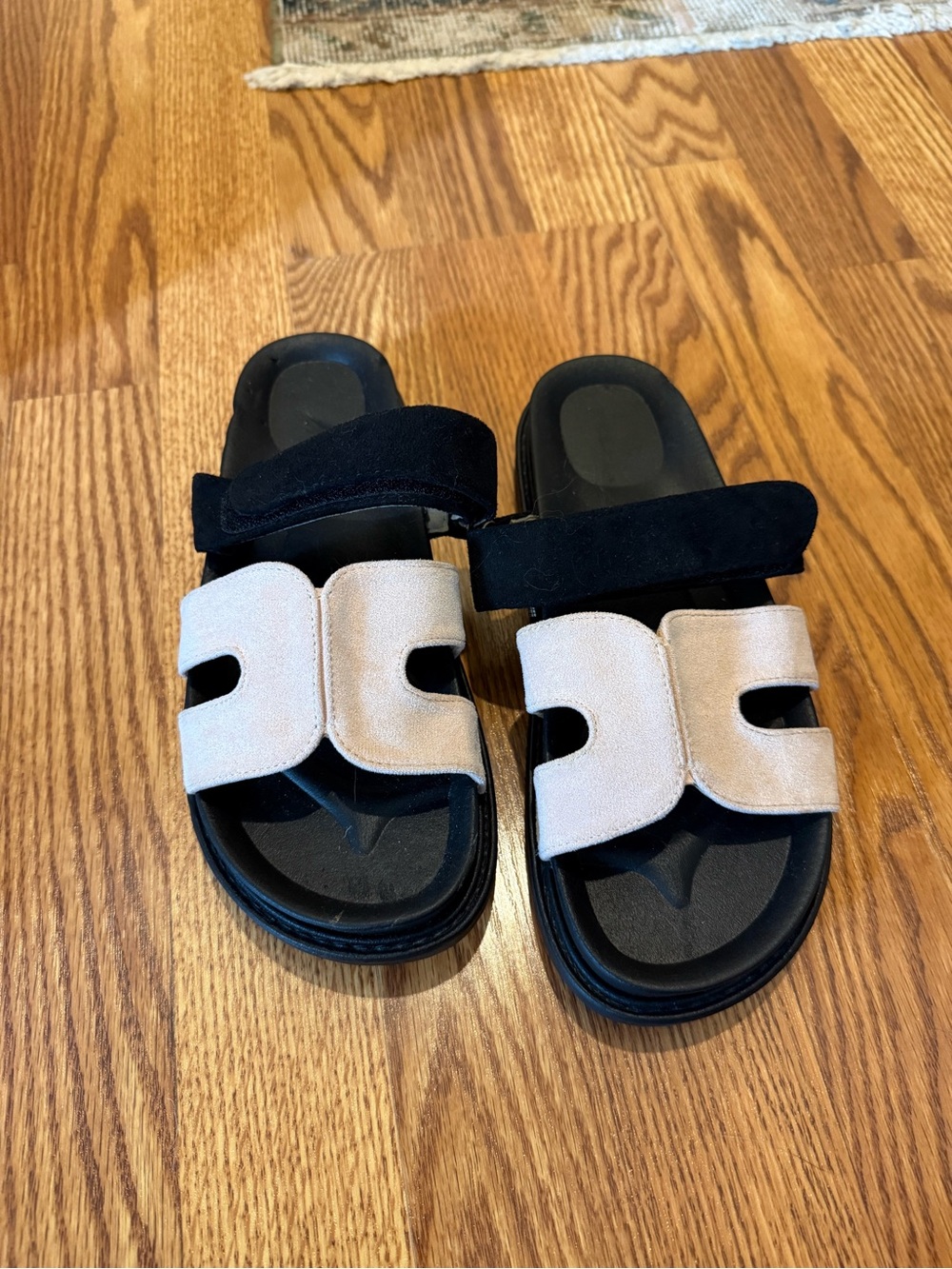 Kids Two-Tone Black and Light Beige Slide Sandals